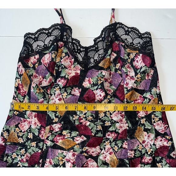 LA Intimates Satin Slip Dress S Black Floral Lace Y2K Mini Coquette Romantic - Picture 3 of 8